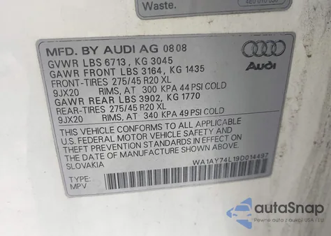 2009 Audi Q7 3.6 5 Passenger/3.6 Premium from USA, damaged, VIN WA1AY74L19D014497
